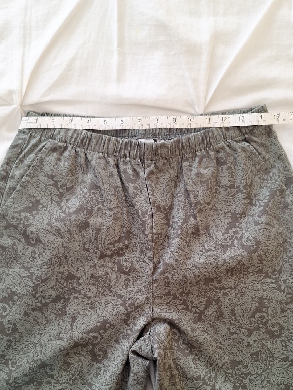 Denim & Co Olive Paisley Elastic-Waist Pants SP - MP - Picture 3 of 6